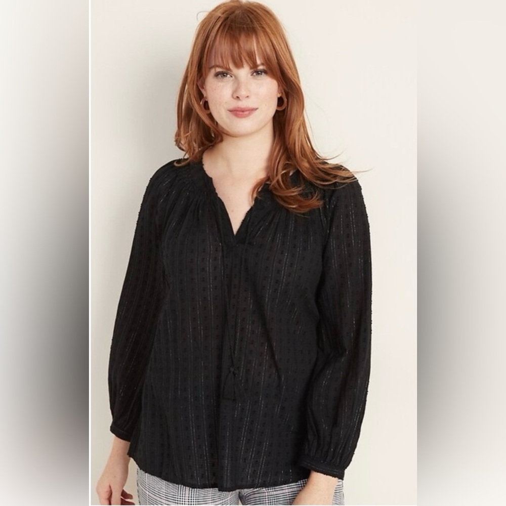 Old Navy Black Long Sleeve Mandarin Collar Blouse